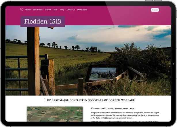 Screenshot of website designed for Remembering Flodden by Jim Nuttall Design in Wooler, Northumberland