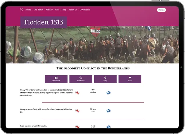 Screenshot of website designed for Remembering Flodden by Jim Nuttall Design in Wooler, Northumberland