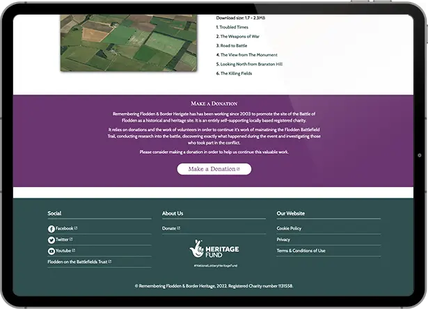 Screenshot of website designed for Remembering Flodden by Jim Nuttall Design in Wooler, Northumberland