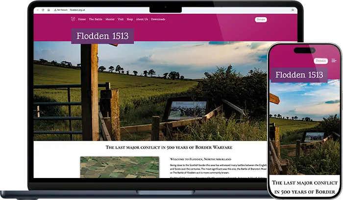 A picture of the Flodden website shown on a laptop and a mobile phone