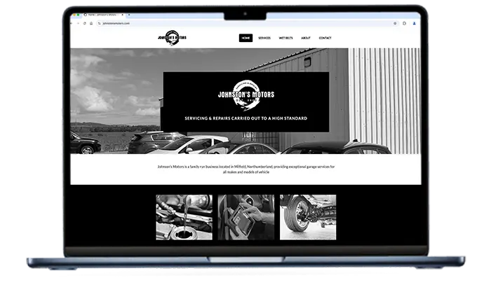 Picture of the Johnston's Motors website shown on a desktop computer
