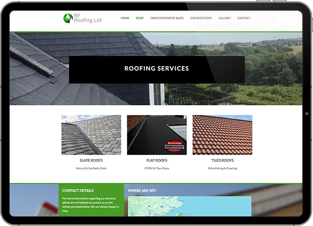 Screenshot of the RF Roofing website created by Jim Nuttall Design near Berwick upon Tweed